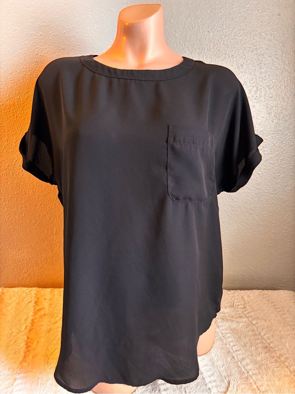 Buffalo Black Short Sleeve Pocket Blouse - Women
